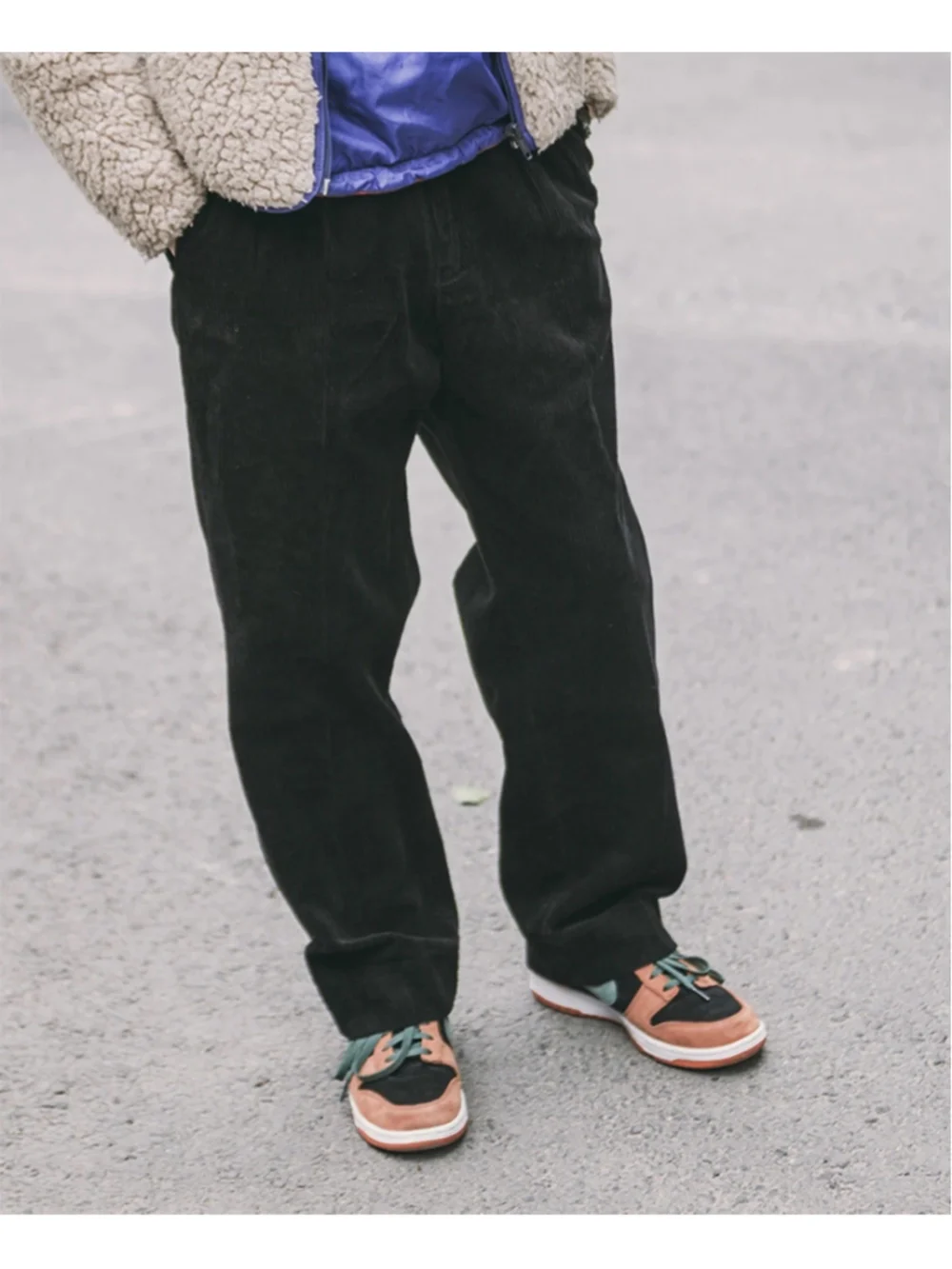 NON STOCK Corduroy Pants Men Pleated Casual Trousers Loose Workwear L 34